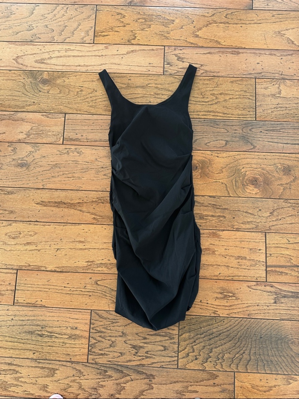 Papillon Blanc Black Ruched Tank Mini Dress